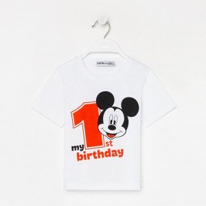 KAFTAN Футболка &quot;My 1st Birthday&quot;, Микки Маус, белая, р.28, рост 86-92 см