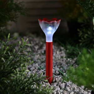 Фонарь садовый на солнечной батарее "Цветок красный", 29 см, d=6 см, 1 led, пластик
