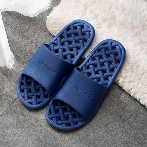 Тапочки мужские с открытым носком из ПВХ, синие с надписью