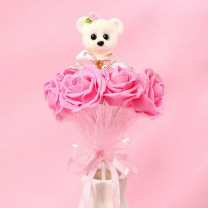 Букет «От всего сердца», с мишкой, 7 цветков, цвет розовый