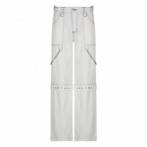 Женские широкие брюки с декоративными элементами, цвет белый