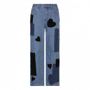 Женские джинсы с имитацией заплаток, цвет синий