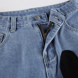 Женские джинсы с имитацией заплаток, цвет синий