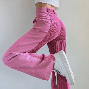 Женские комбинированные брюки, цвет розовый