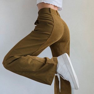Женские комбинированные брюки, цвет коричневый