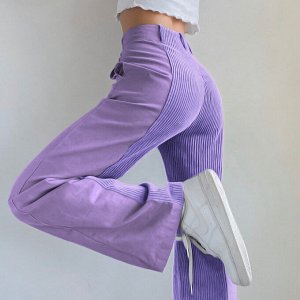 Женские комбинированные брюки, цвет сиреневый