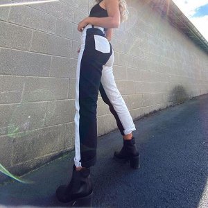 Женские двухцветные джинсы, цвет черный/белый