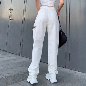 Женские джинсы с разрезом на бедре, цвет белый