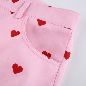Женские брюки, принт "Сердечки", цвет розовый