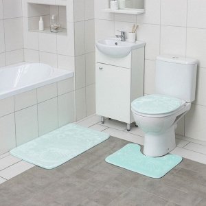 Набор ковриков для ванны и туалета  «Морское дно», 3 шт: 50*80, 50*40, 38*43 см, цвет бирюзовый