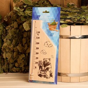Термометр для бани и сауны деревянный, с картинкой, до 150°C, 26,5x11 см, МИКС
