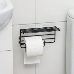 Держатель для туалетной бумаги Доляна, с полочкой, 19.5x9.5x8 см, чёрный