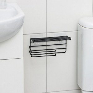 Держатель для туалетной бумаги Доляна, с полочкой, 19.5x9.5x8 см, чёрный