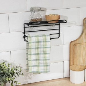 Держатель для туалетной бумаги Доляна, с полочкой, 19.5x9.5x8 см, чёрный