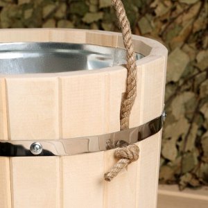 Ведро для бани и сауны, 7 л, липа, оцинкованная вставка, ручка - верёвка, «Добропаровъ»