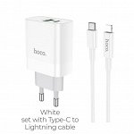 Сетевое Зарядное устройство HOCO C80A Rapido USB+USB-C + Кабель Type-C-Lightning, 3.1A, белый PD20W