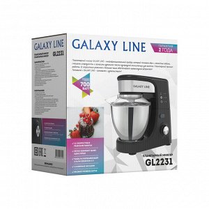 Миксер Galaxy LINE GL 2231 планетарный ЧЕРНЫЙ 700 Вт, 12 скор режимов, большая чаша 4л, 3 насадки