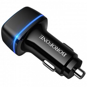 ЗУ в прикуриватель на 2 гнездо USB BOROFONE BZ14 MAX Черный (5B,2400mA, LED индикатор)