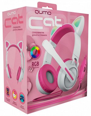 Гарнитура QUMO Atlantis Game Cat White&Pink (GHS 0036), подсв, складная, 1х3,5 Jack + питание USB