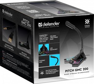 Микрофон игровой стрим Defender Pitch GMC-200 ,LED, 3.5мм ,кабель 1,5м