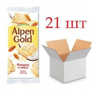 Шоколад Альпен Гольд Alpen Gold белый с миндалем и кокосовой стружкой,85 г