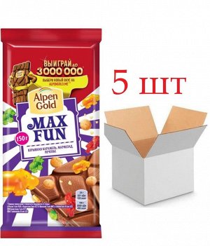 Шоколад Альпен Гольд Alpen Gold Max Fun молочный с взрывной карамелью, печеньем и мармеладом,150 г