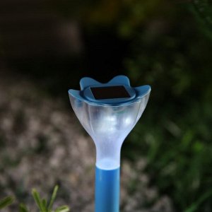 Фонарь садовый на солнечной батарее "Цветок голубой", 29 см, d=6 см, 1 led, пластик