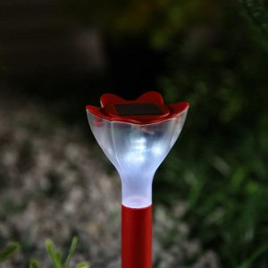 Фонарь садовый на солнечной батарее "Цветок красный", 29 см, d=6 см, 1 led, пластик