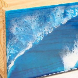 Кашпо деревянное "Морская волна" эпоксидная смола 25х16х23 см