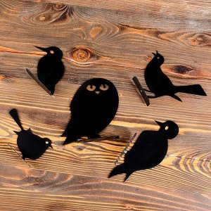 Садовый декор "Птички на заборе" черные, набор 5 шт