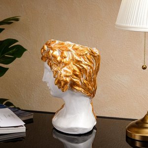 Фигурное кашпо "Голова", белое золото, рисовка, 29х19х20 см, 3 л