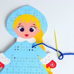 Вышивка пряжей на новый год «Снегурочка» на картоне с пластиковой иглой, набор для творчества
