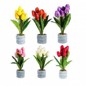 LADECOR Цветочная композиция в виде тюльпанов, 10x10x30см, пластик, полистоун, 6 цветов