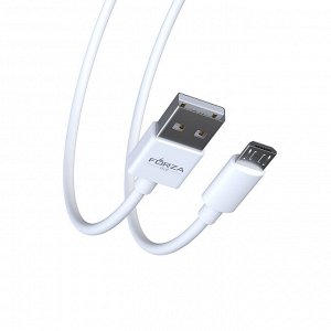 FORZA Кабель для зарядки Эталон Micro USB, 1м, 2А, в пластиковом боксе, белый, пакет