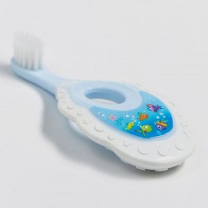 Детская зубная щетка, нейлон, с ограничителем, цвет белый/голубой