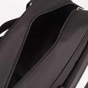 Сумка дорожная на молнии, 2 наружных кармана, держатель для чемодана, длинный ремень, цвет чёрный
