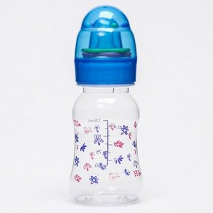Бутылочка для кормления, крышка-погремушка, 125 мл., цвет голубой