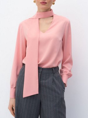 Пудровая блуза с лентами Розовый