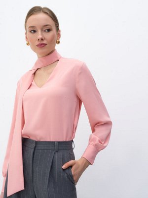 Пудровая блуза с лентами Розовый