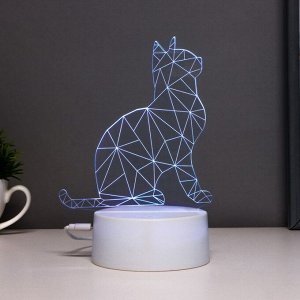 Светильник сенсорный «Кот сидя» LED 7 цветов USB/от батареек белый