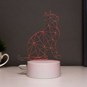 Светильник сенсорный «Кот сидя» LED 7 цветов USB/от батареек белый