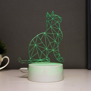 Светильник сенсорный «Кот сидя» LED 7 цветов USB/от батареек белый