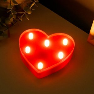 Ночник "Сердце малое" 6 LED батарейки 3xAG13 красный 10х3х10 см RISALUX