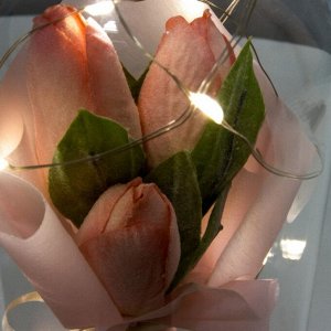 Ночник "Тюльпаны" LED от батареек 3хLR1130 розовый 9,5х9,5х20 см