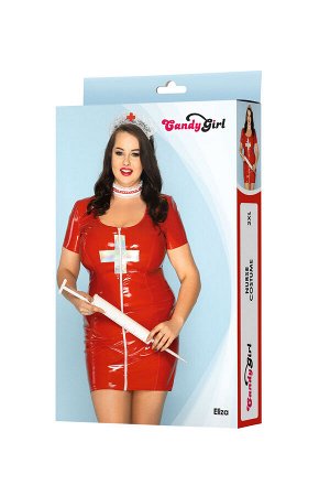 Костюм медсестры Candy Girl Eliza (платье, чокер, головной убор), лаковая кожа, красный, 2XL