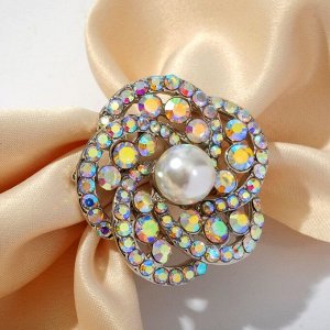Кольцо для платка "Цветок" с бусиной, цвет радужно-белый в серебре