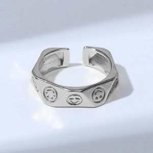 Кольцо "Медь" смайлики, цвет серебро, безразмерное