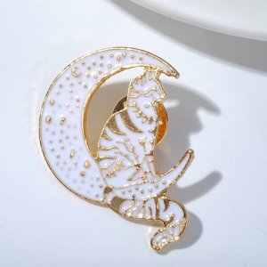 Значок "Кот на Луне", цвет белый в золоте
