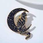 Значок &quot;Кот на Луне&quot;, цвет чёрный в золоте