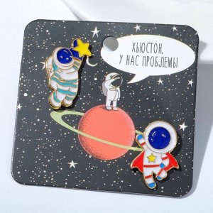 Набор значков (2шт) "Космонавты" супер-герои, цветной в золоте